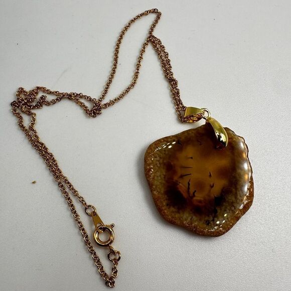 SALE! 18" gold tone chain with agate slice pendant, necklace! - Picture 9 of 15